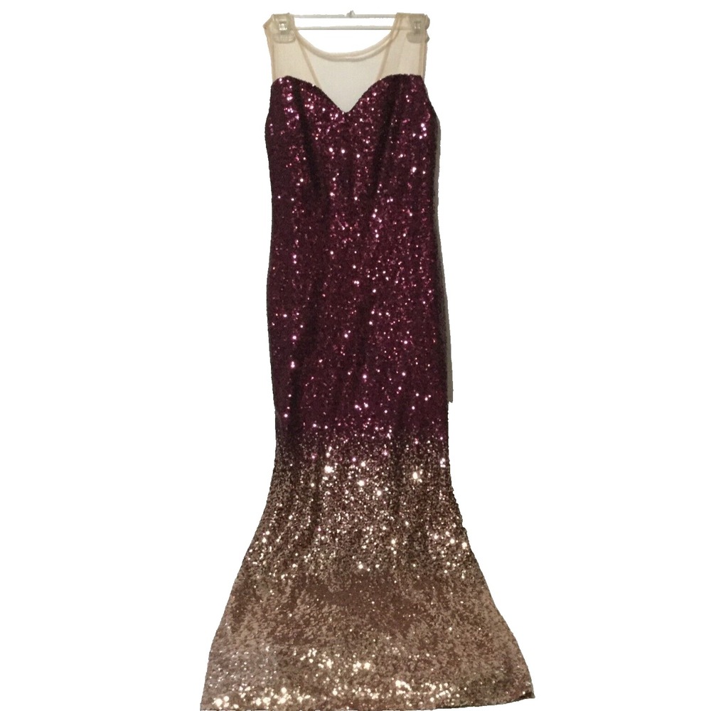 Windsor Gown Girls SZ 2 Formal Full Length Burgundy Rose Gold‎ Ombre Sequin Prom
